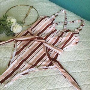 Cupshe Pink and Brown Striped One-Piece Swimsuit